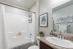 Stunning marble counters in the second bathroom